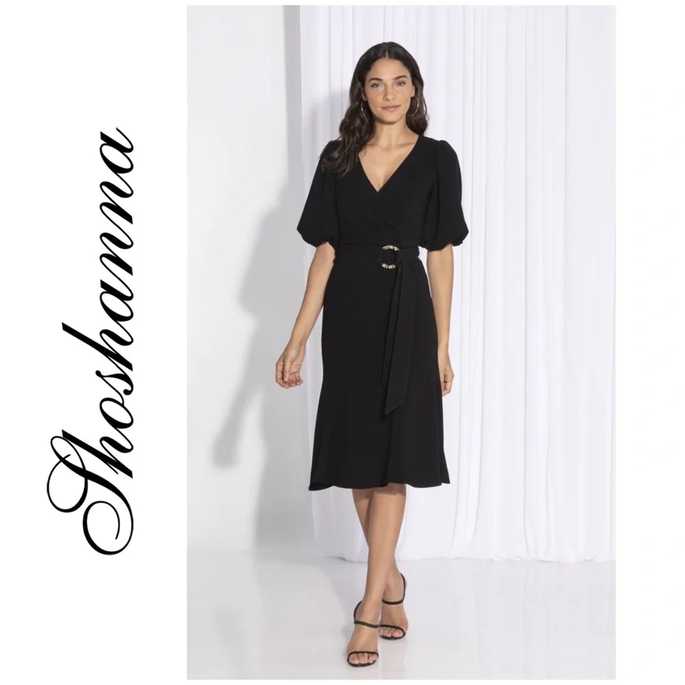 Shoshanna Esmeralda Puff-Sleeve Crepe Dress in Jet Black sz 2 NWT - Picture 1 of 16